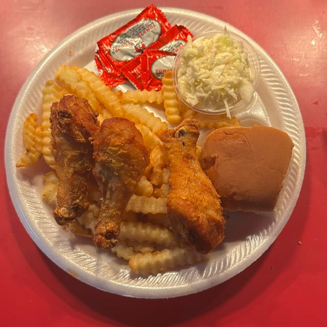 4Legs Dinner Includes Fries,Cole Slaw Roll.