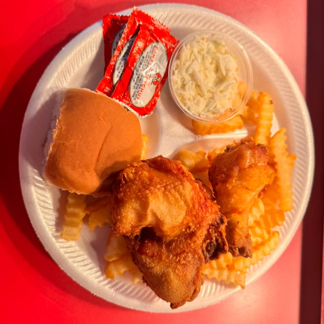 2 PC 1 Breast 1 Leg Dinner Includes Fries,slaw & Roll.