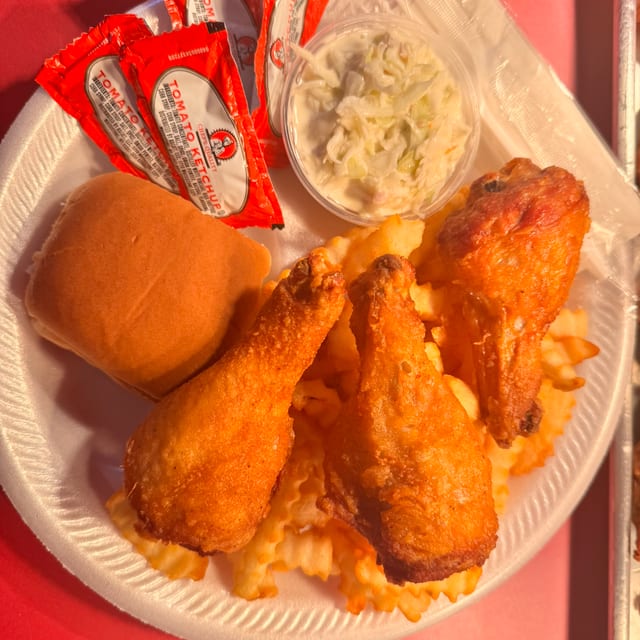 3 PC Leg Dinner Includes Fries,slaw & Roll.